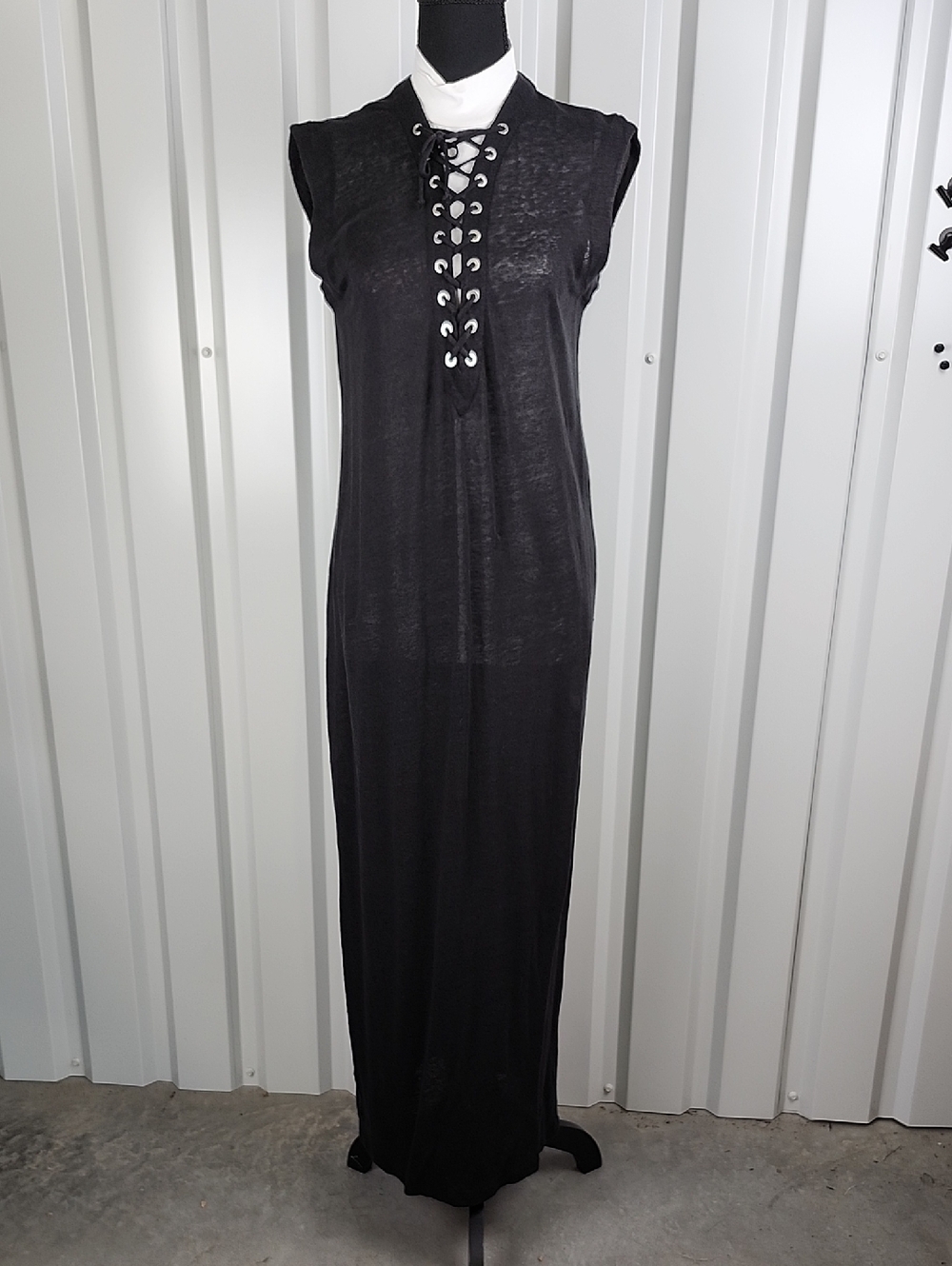 IRO Womens Daisy Black Lace-Up Sleeveless Maxi Dress Size Medium Linen Jersey